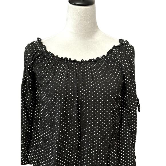 American Eagle Outfitters Blouse Off Shoulder Boho Inspired Polka Dot Black W XS - Picture 2 of 9